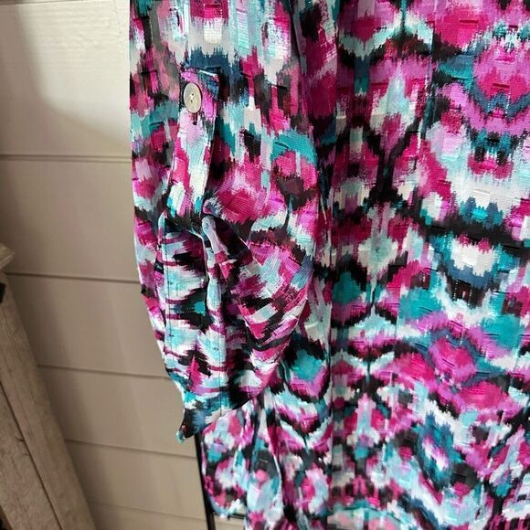 Ruby Rd Button Front Semi Sheer‎ Roll Sleeve Tunic Blouse Womens 20W Purple - Picture 7 of 12